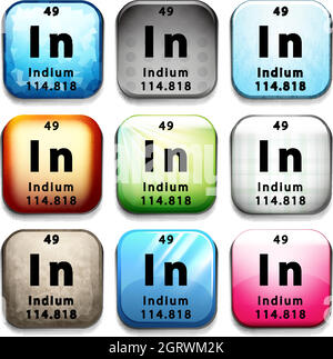 A button with the chemical element Indium Stock Vector