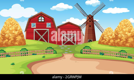 Farm scene in nature with barn illustration Stock Vector Image & Art ...
