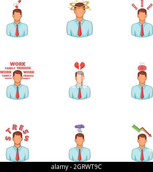 Depressed and stressed manager icons set Stock Vector
