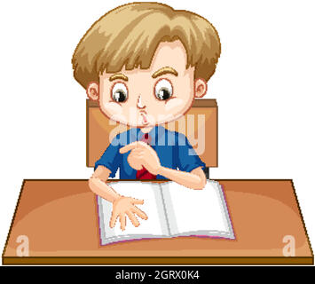 Boy reading book on the desk Stock Vector