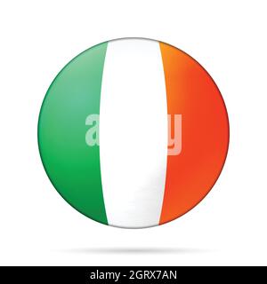 Glass light ball with flag of Ireland. Round sphere, template icon. Irish national symbol. Glossy realistic ball, 3D abstract vector illustration Stock Vector