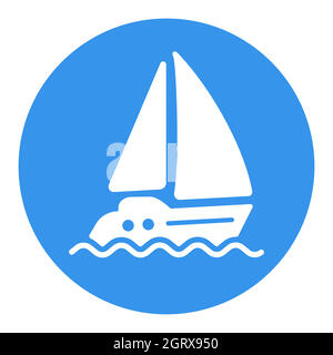 Sailing yacht flat vector white glyph icon isolated Stock Vector