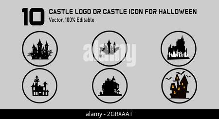 collection castle logo or castle icon for for halloween, Halloween icon set,symbol and vector,Can be used for web, print and mobile Stock Vector