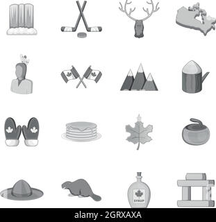 Canada icons set, monochrome style Stock Vector