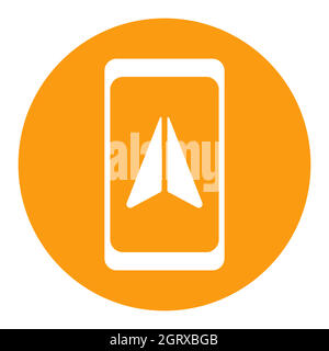 Smartphone with navigator vector white glyph icon. Navigation sign Stock Vector