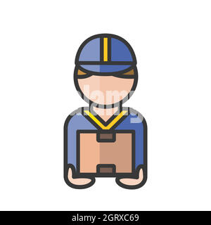 Delivery man avatar with package. Profile user, person, people icon. Vector illustration Stock Vector