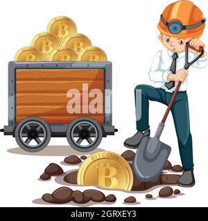 An Office Worker mining Cyber Coin Stock Vector