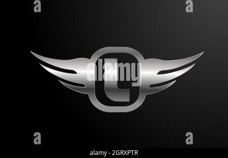 L letter logo alphabet for business and company with wings and silver color. Corporate lettering and brading with metal design icon Stock Vector