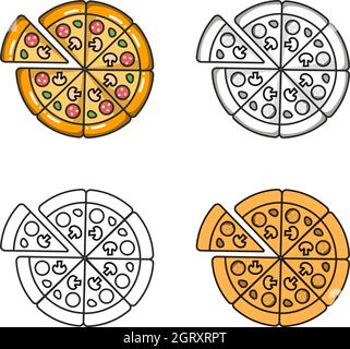 Vector colorful icon of four pizzas. Isolated on white background. Stock Vector