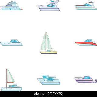 Ship transportation icons set, cartoon style Stock Vector