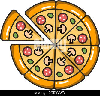 Vector colorful icon of pizza. Isolated on white background. Stock Vector