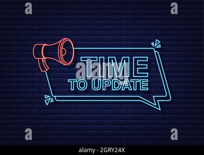 New update banner in modern style. Neon icon. Web design. Vector stock illustration. Stock Vector