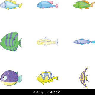 Fish icons set, cartoon style Stock Vector