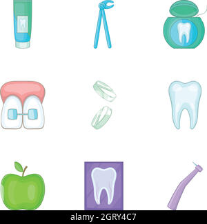 Dental icons set, cartoon style Stock Vector