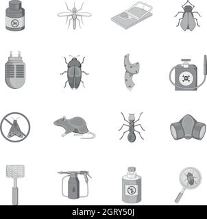 Exterminator icons set, monochrome style Stock Vector