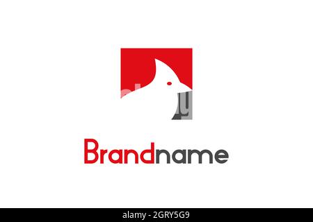 Abstract cardinal bird logo on negative space with square shape design concept. Modern logo with simple, unique and minimalist design. Stock Vector