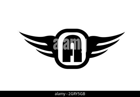 A alphabet letter logo for business and company with wings and black and white color. Corporate brading and lettering icon with simple design Stock Vector