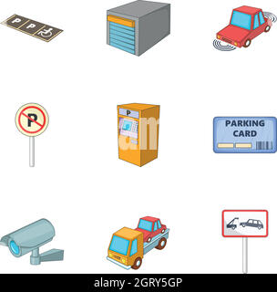 Parking icons set, cartoon style Stock Vector