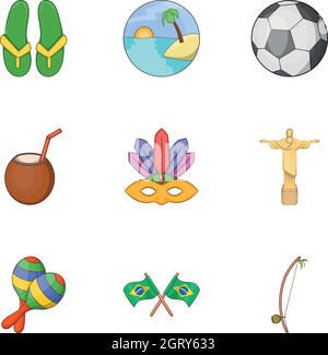 Brazil icons set, cartoon style Stock Vector