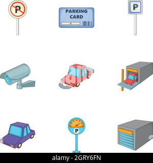 Parking station icons set, cartoon style Stock Vector