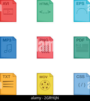 File type icons set, cartoon style Stock Vector