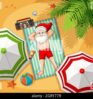 Santa Claus on the beach for Summer Christmas Stock Vector