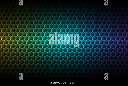 Hexagon green background. Abstract gradient cells. Modern color texture. Futuristic neon design. Technology backdrop. Vector illustration. Stock Vector