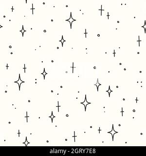 Hand drawn stars and dots on a white background. Vector seamless pattern Stock Vector