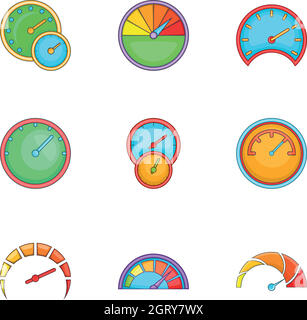 Circular gauge icons set, cartoon style Stock Vector