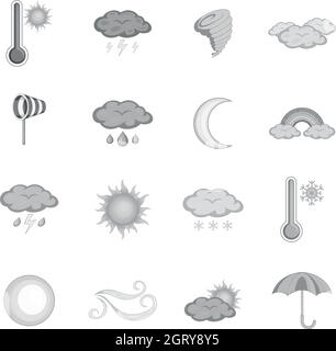 Weather icons set, monochrome style Stock Vector