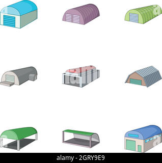Storehouse, icons set, cartoon style Stock Vector