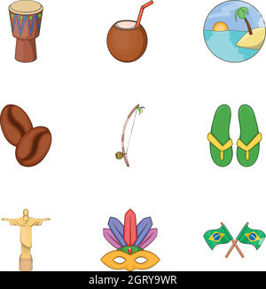 Brazil tourists attractions icons set Stock Vector