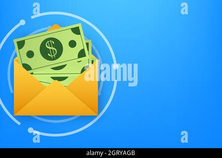 Some dollar bills in white envelope. Send money concept. Vector illustration. Stock Vector