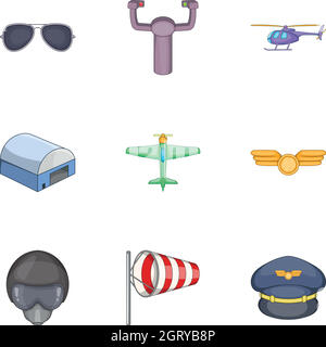 Flight icons set, cartoon style Stock Vector