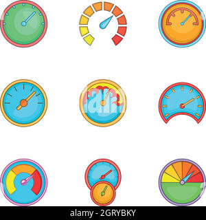 Types of speedometers icons set, cartoon style Stock Vector