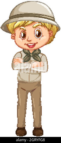 Boy in scout uniform on white background Stock Vector