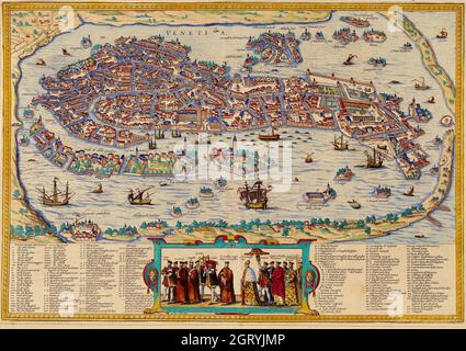 Map of Venice, 1572 by Braun and Hogenberg. Engraving by Bolognino Zaltieri, 1565.