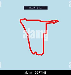 Namibia bold outline map. Glossy red border with soft shadow. Country name plate. illustration. Stock Photo