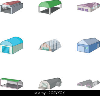 Car garage icons set, cartoon style Stock Vector