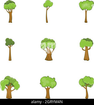 Abstract tree icons set, cartoon style Stock Vector