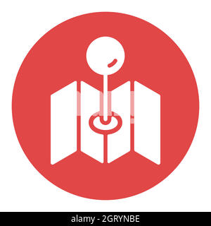 Map with pin, geo locate, pointer vector white glyph icon Stock Vector