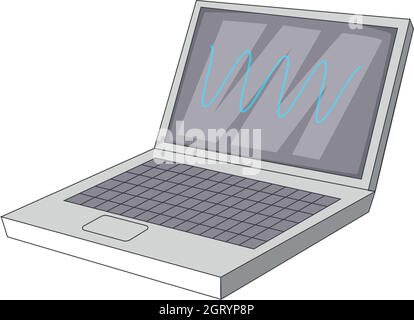 laptop with sound waves icon, cartoon style Stock Vector