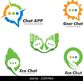 speech bubble leaf,gear,compass  concept  logo icon vector Stock Vector