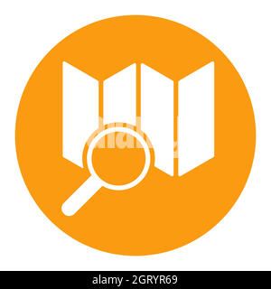 Map with magnifier vector white glyph icon. Navigation sign Stock Vector