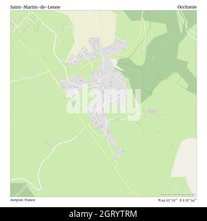 Saint-Martin-de-Lenne, Aveyron, France, Occitanie, N 44 25' 52'', E 2 57' 54'', map, Timeless Map published in 2021. Travelers, explorers and adventurers like Florence Nightingale, David Livingstone, Ernest Shackleton, Lewis and Clark and Sherlock Holmes relied on maps to plan travels to the world's most remote corners, Timeless Maps is mapping most locations on the globe, showing the achievement of great dreams Stock Photo