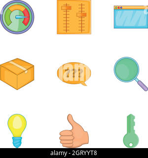 Business and strategy icons set, cartoon style Stock Vector