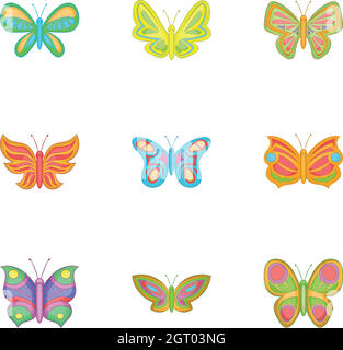 Brightly colored butterfly icons set cartoon style Stock Vector