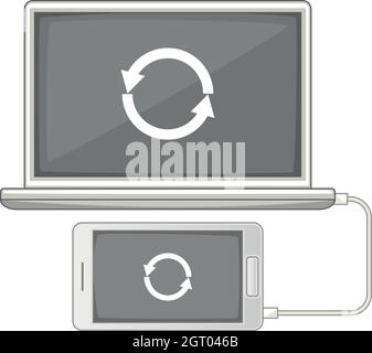 devices synchronization icon, cartoon style Stock Vector