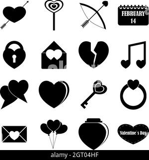 Saint Valentine items icons set, simple style Stock Vector
