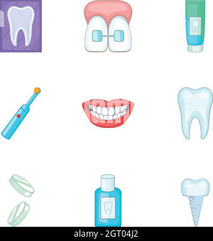 Dentist equipment icons set, cartoon style Stock Vector